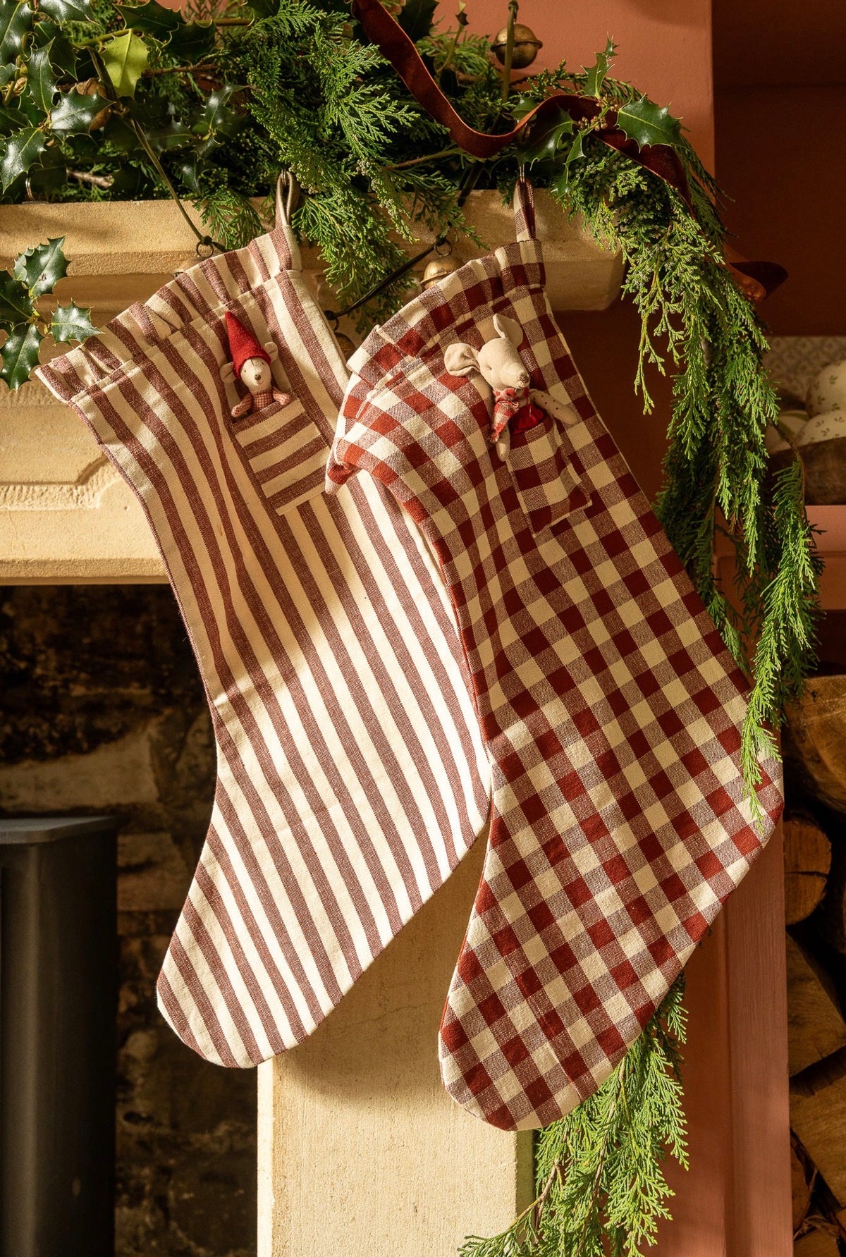 The Pocket Ruffle Stocking - Gingham in Winter Berry