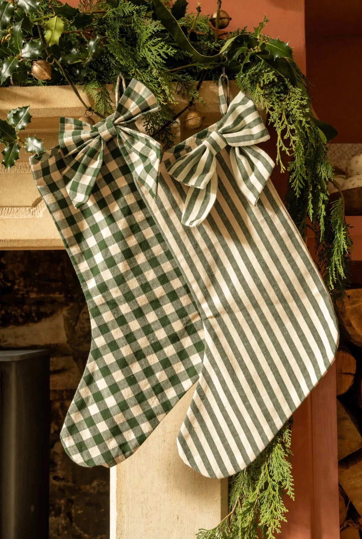 The Bow Stocking - Gingham in Pine Green