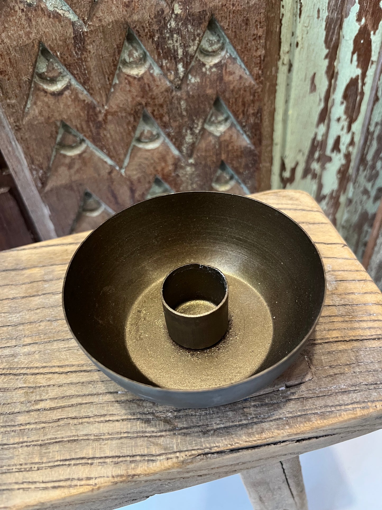 Candle Bowl Antique Brass