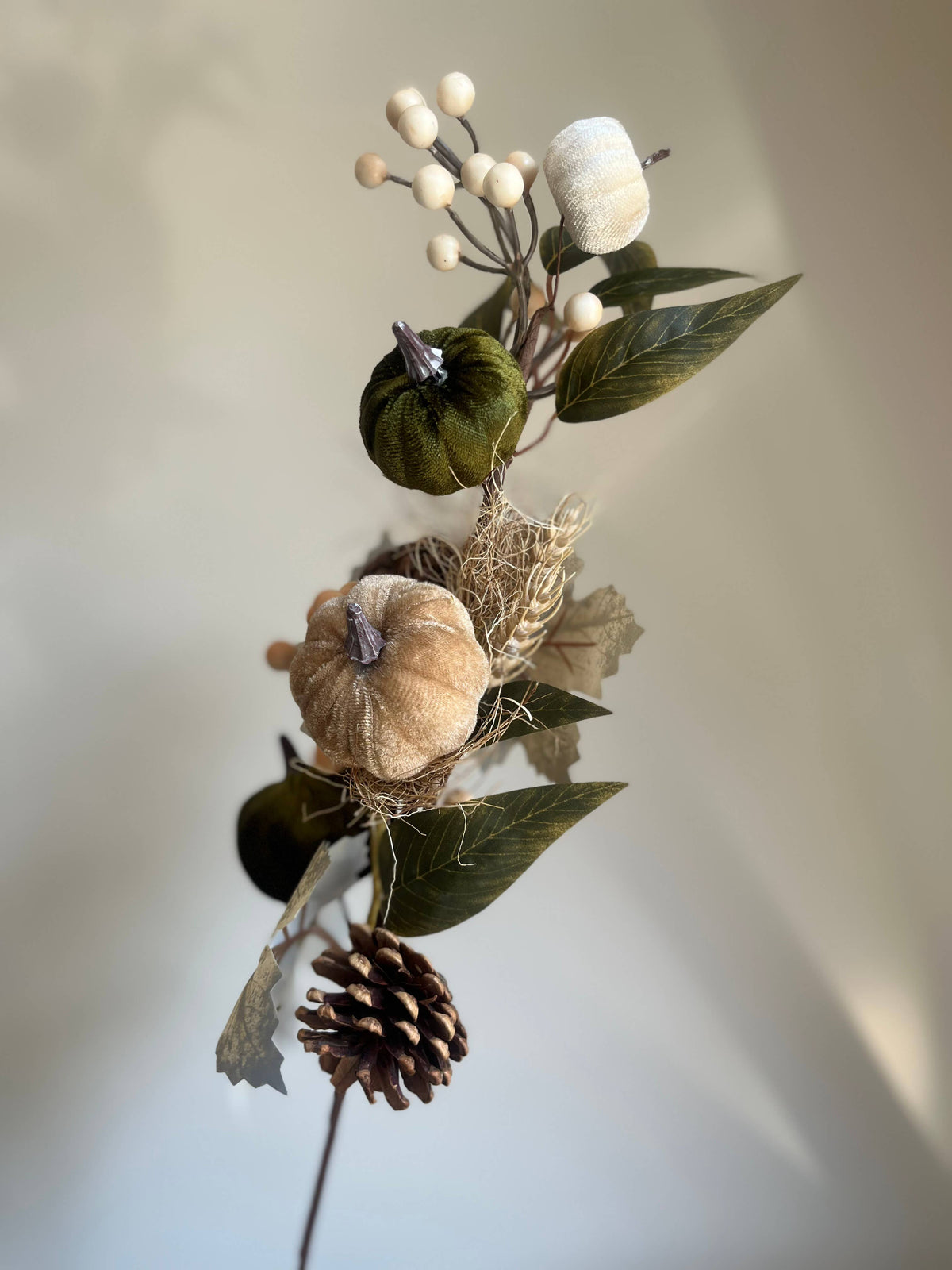 Autumn Forest Pumpkin Taupe - Moss Green Large Stem