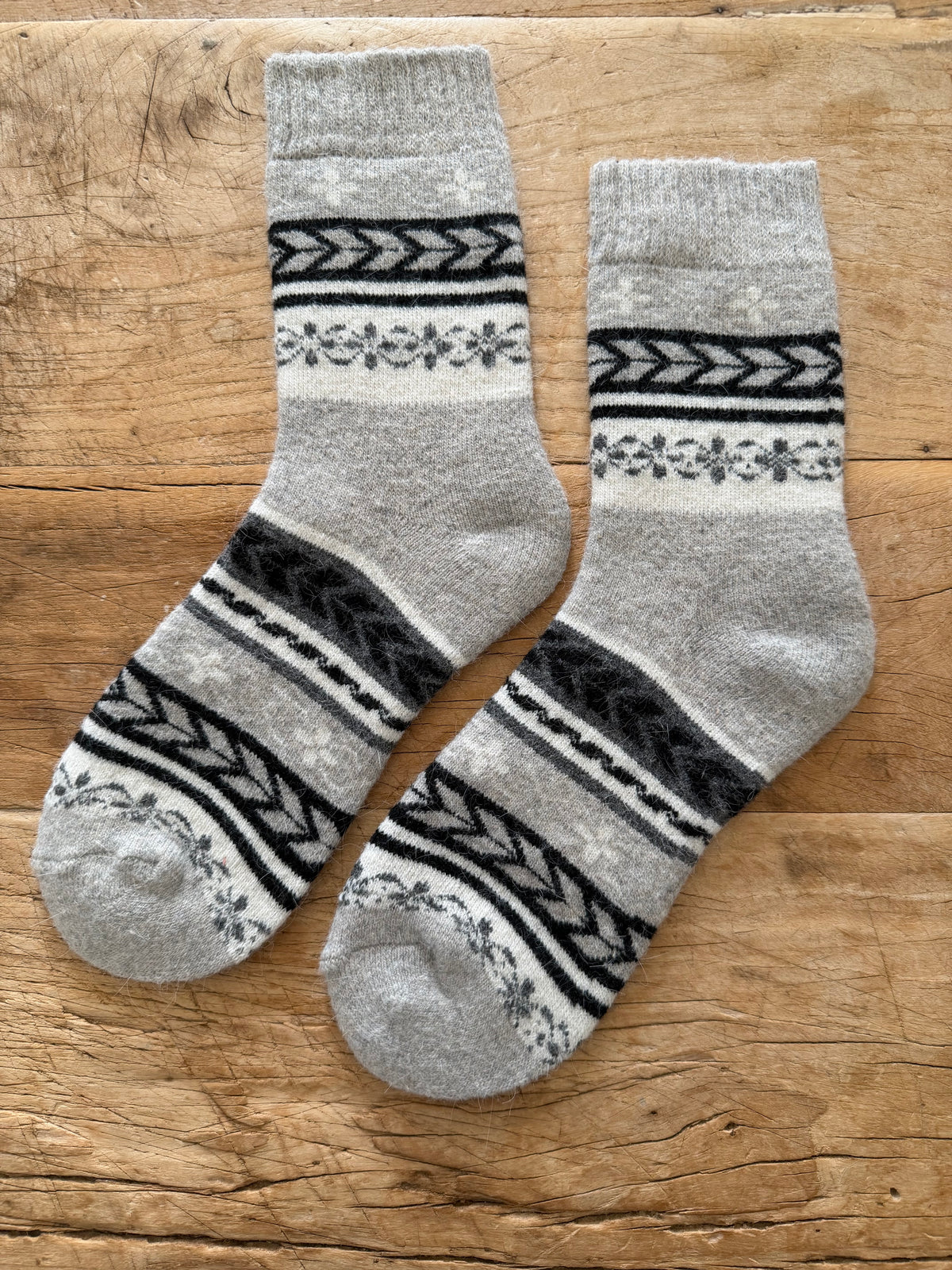 Grey Fairisle Wool Socks