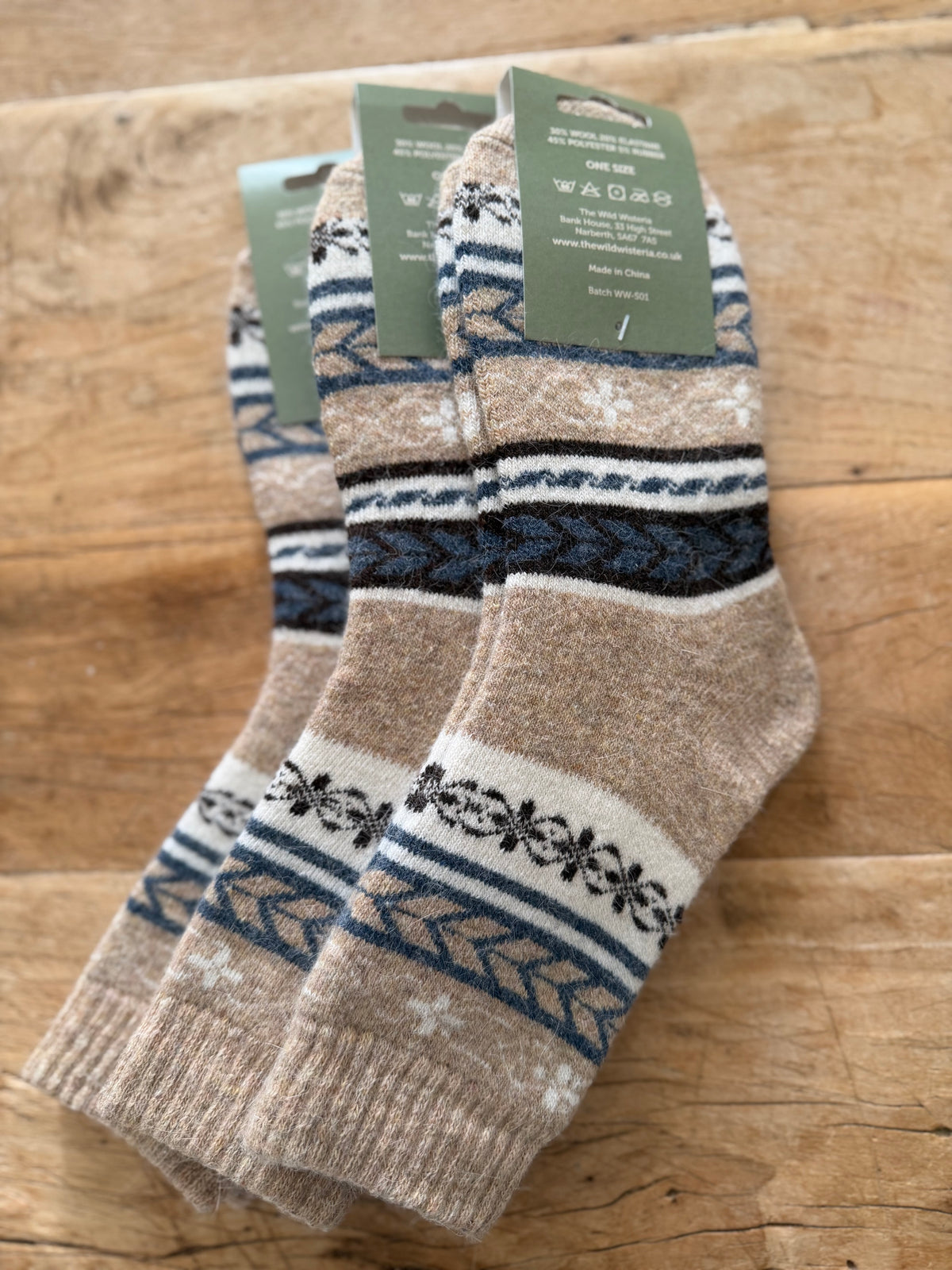 Beige Fairisle Wool Socks