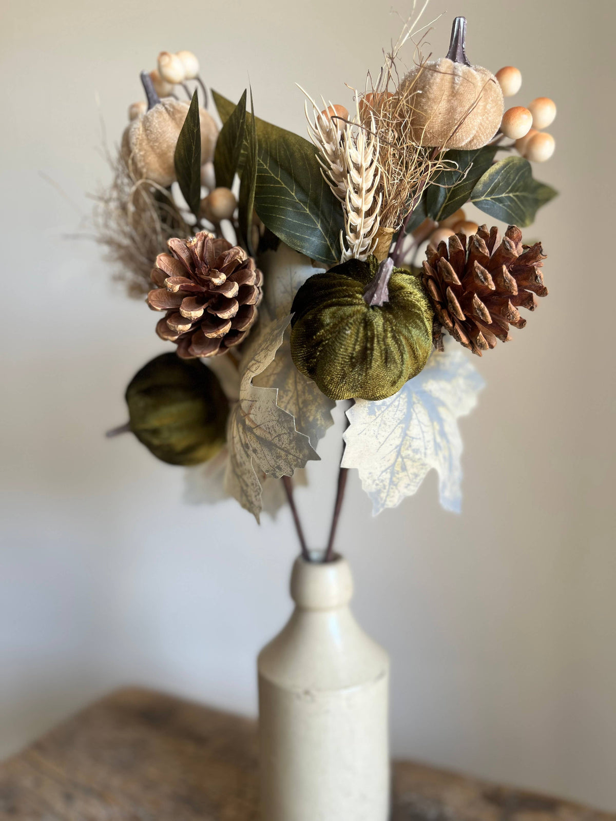 Autumn Forest Pumpkin Taupe - Moss Green Medium Stem
