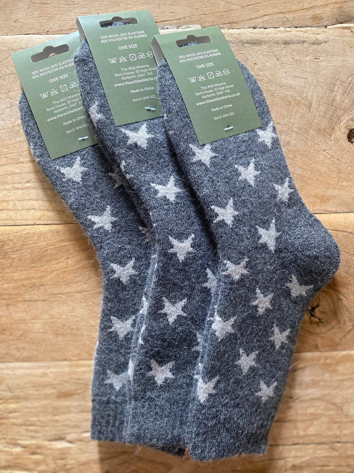 Dark Grey Star Wool Socks