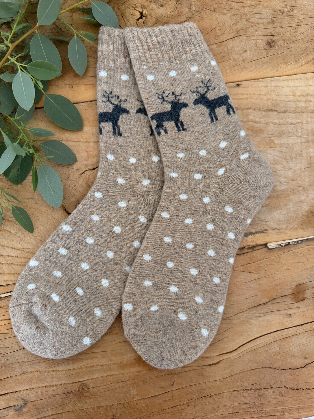 Beige Reindeer Wool Socks