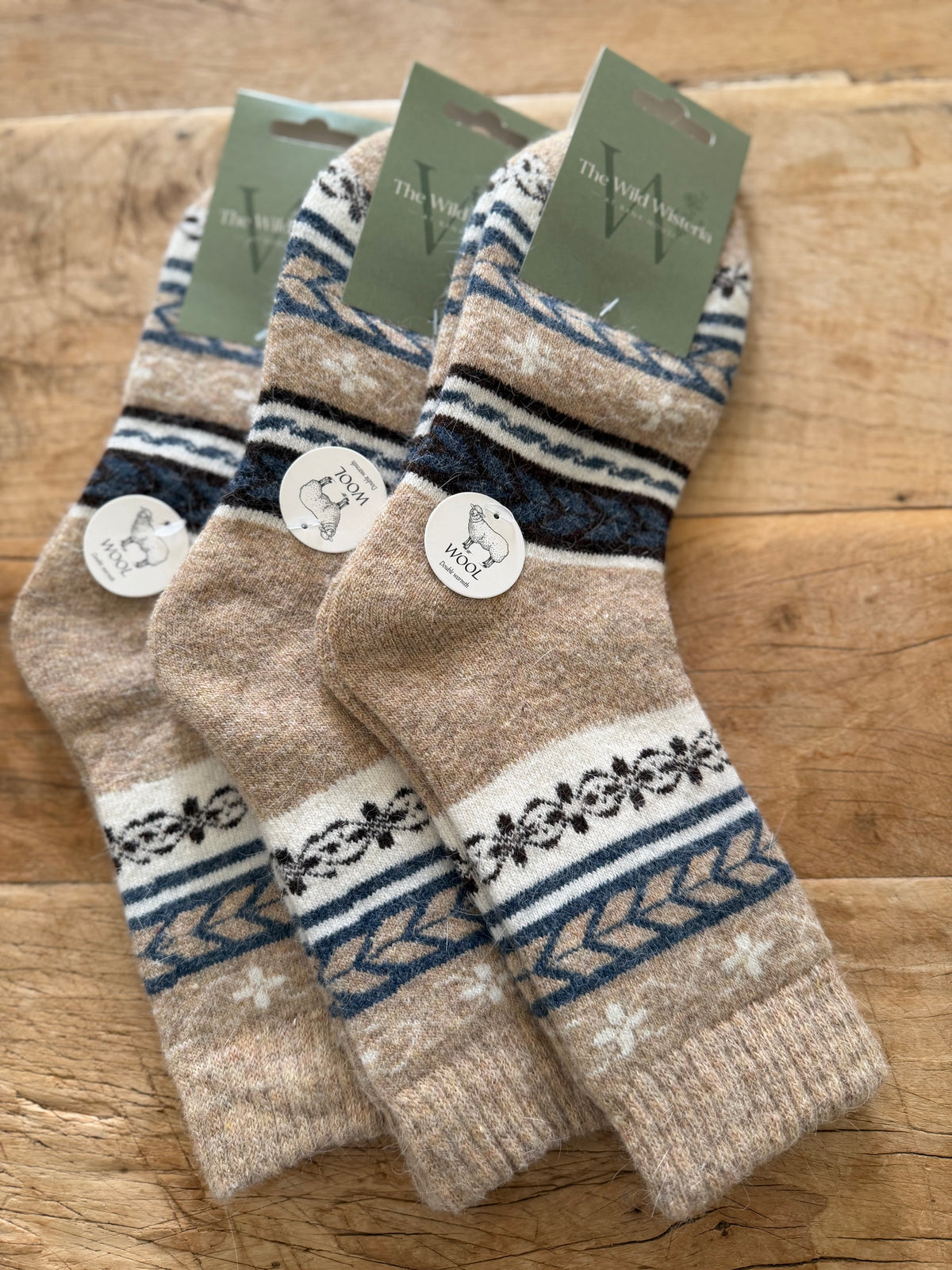 Beige Fairisle Wool Socks