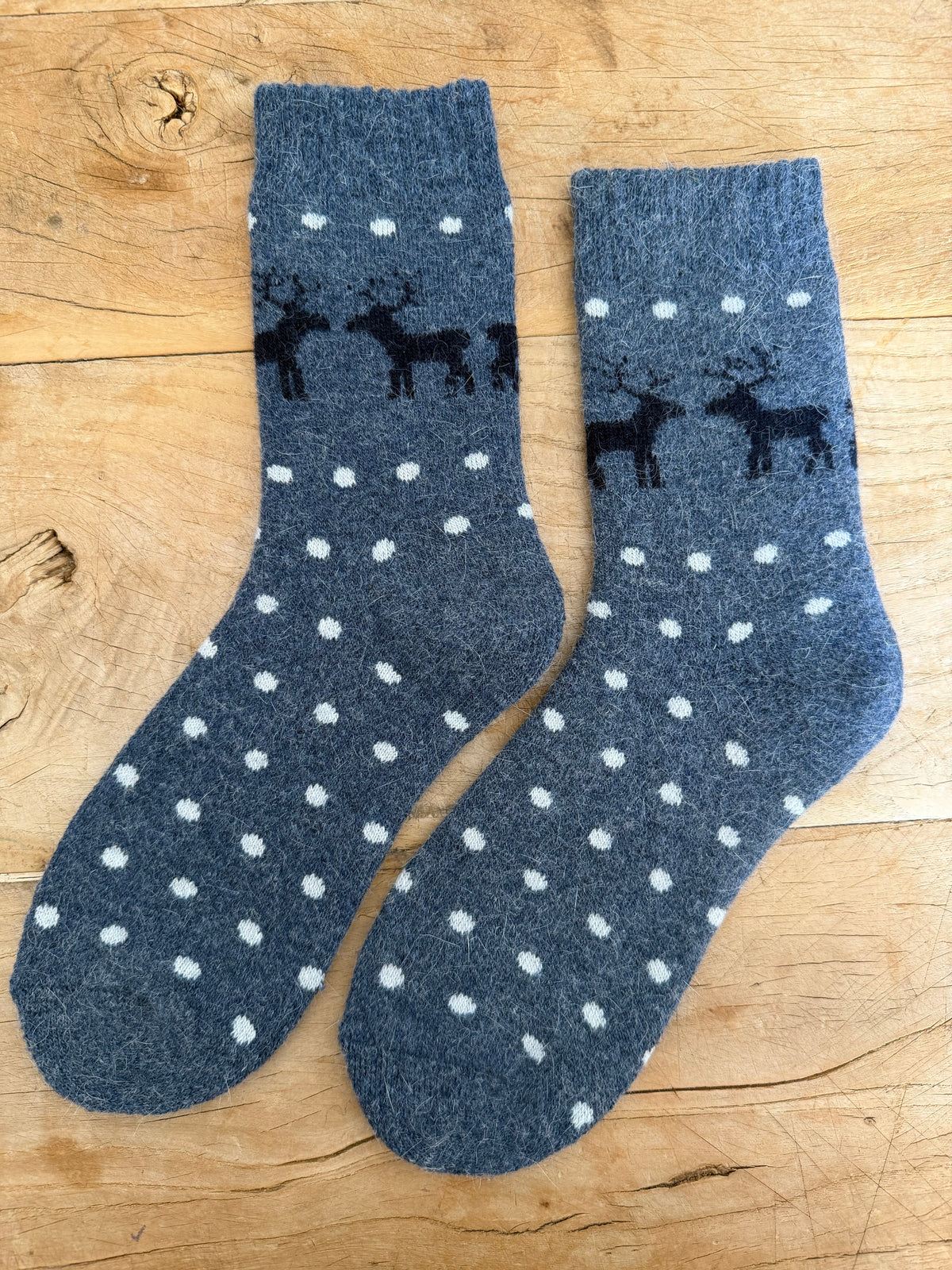 Blue Reindeer Wool Socks