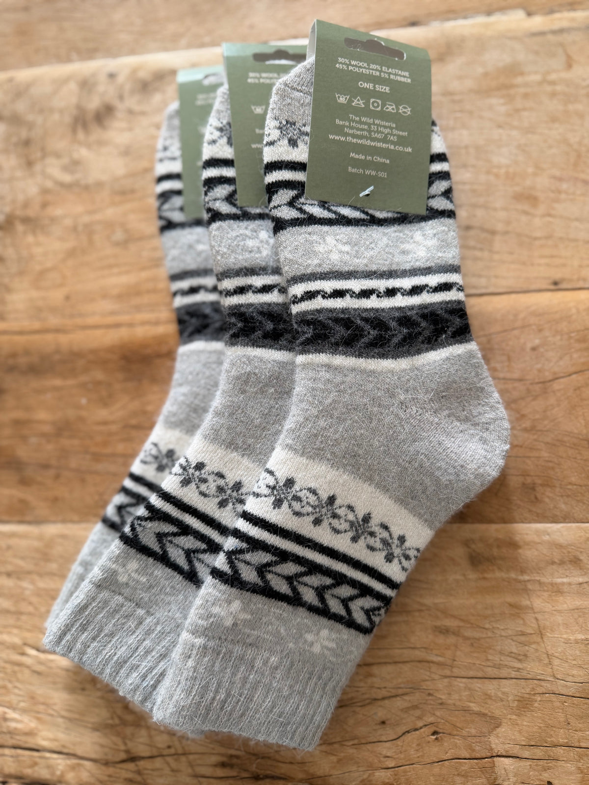 Grey Fairisle Wool Socks