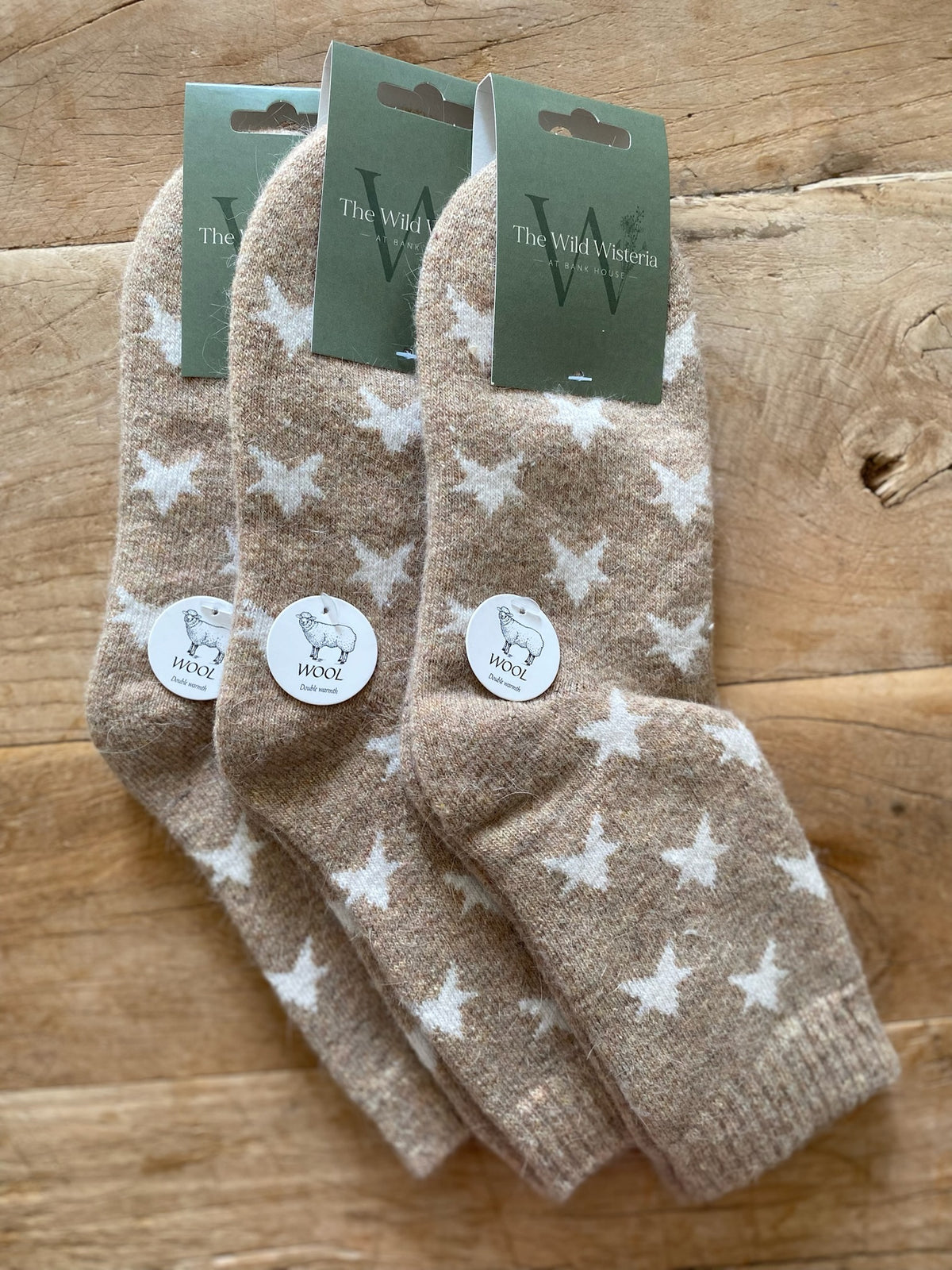 Beige Star Wool Socks