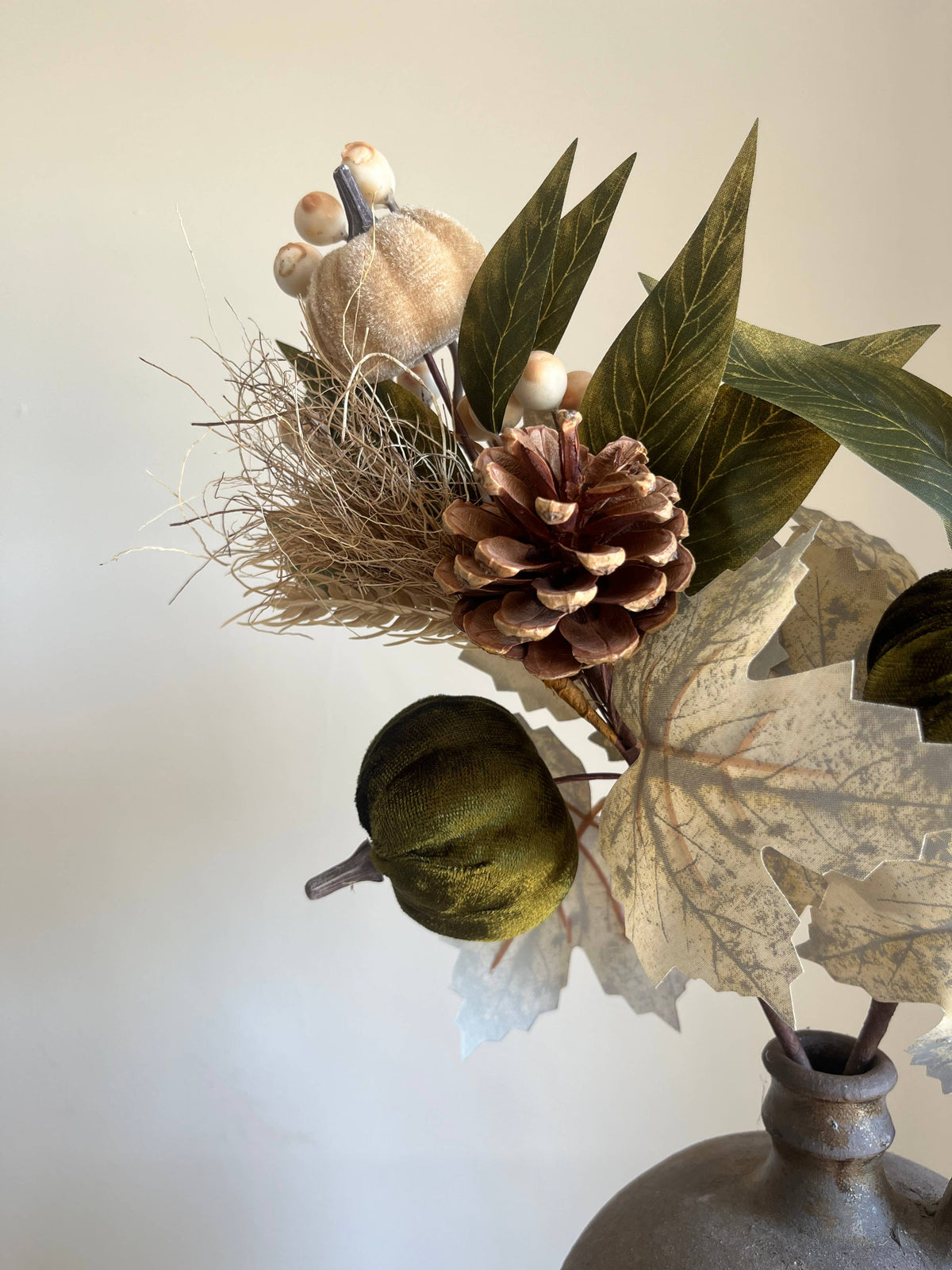 Autumn Forest Pumpkin Taupe - Moss Green Medium Stem