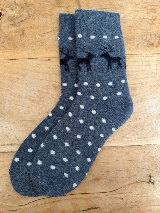 Blue Reindeer Wool Socks