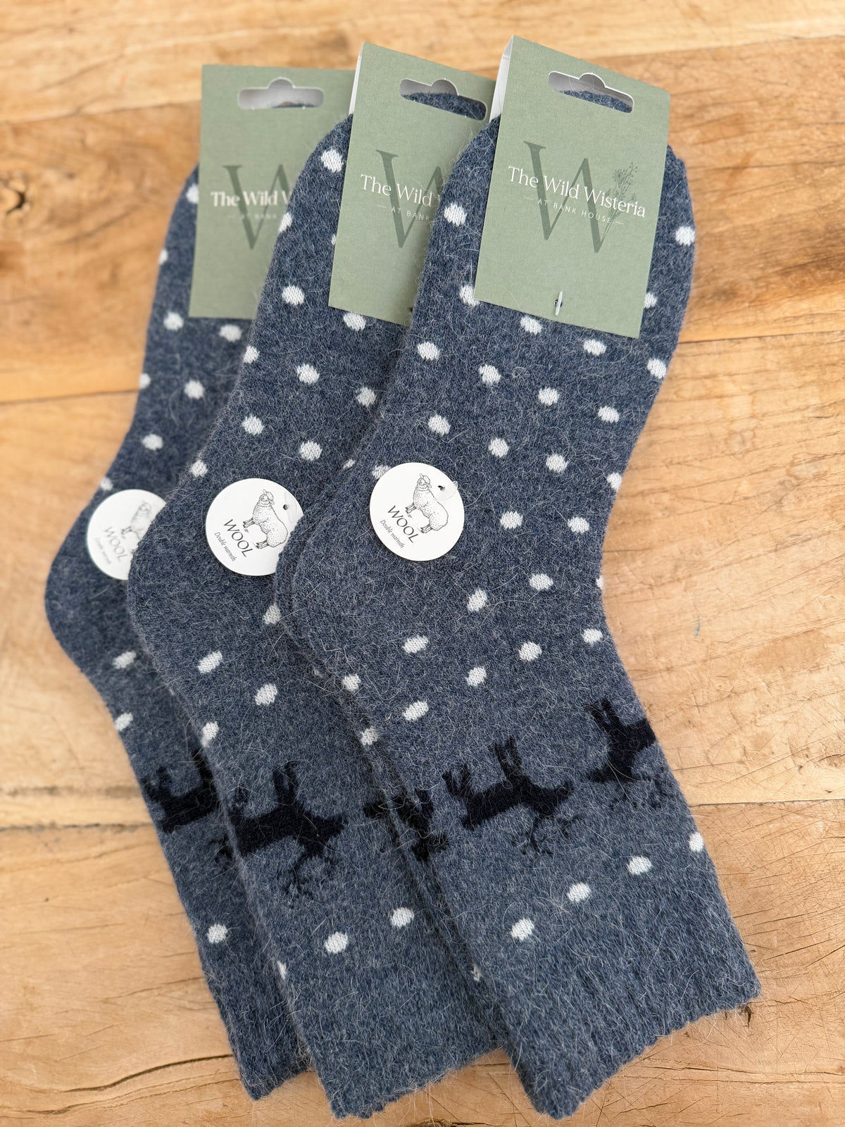 Blue Reindeer Wool Socks