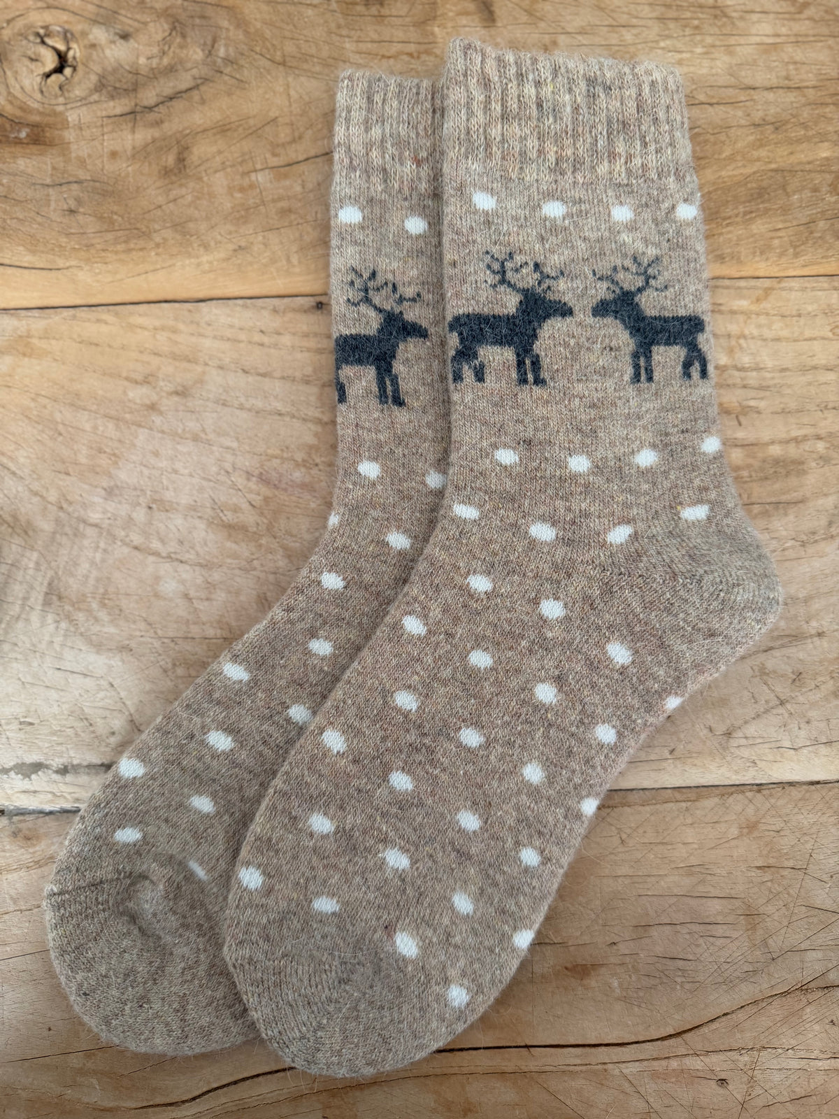 Beige Reindeer Wool Socks
