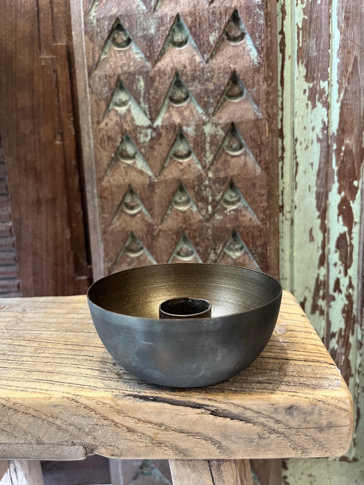 Candle Bowl Antique Brass