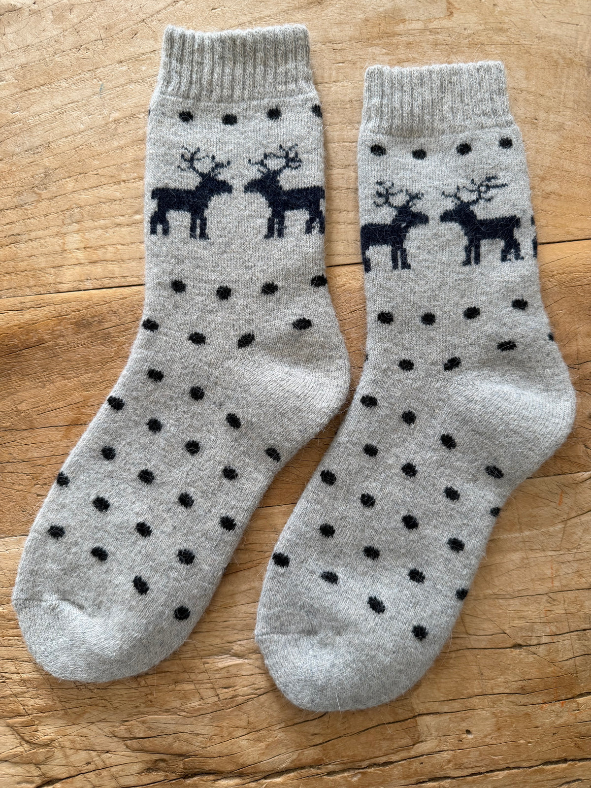 Light Grey Reindeer Wool Socks