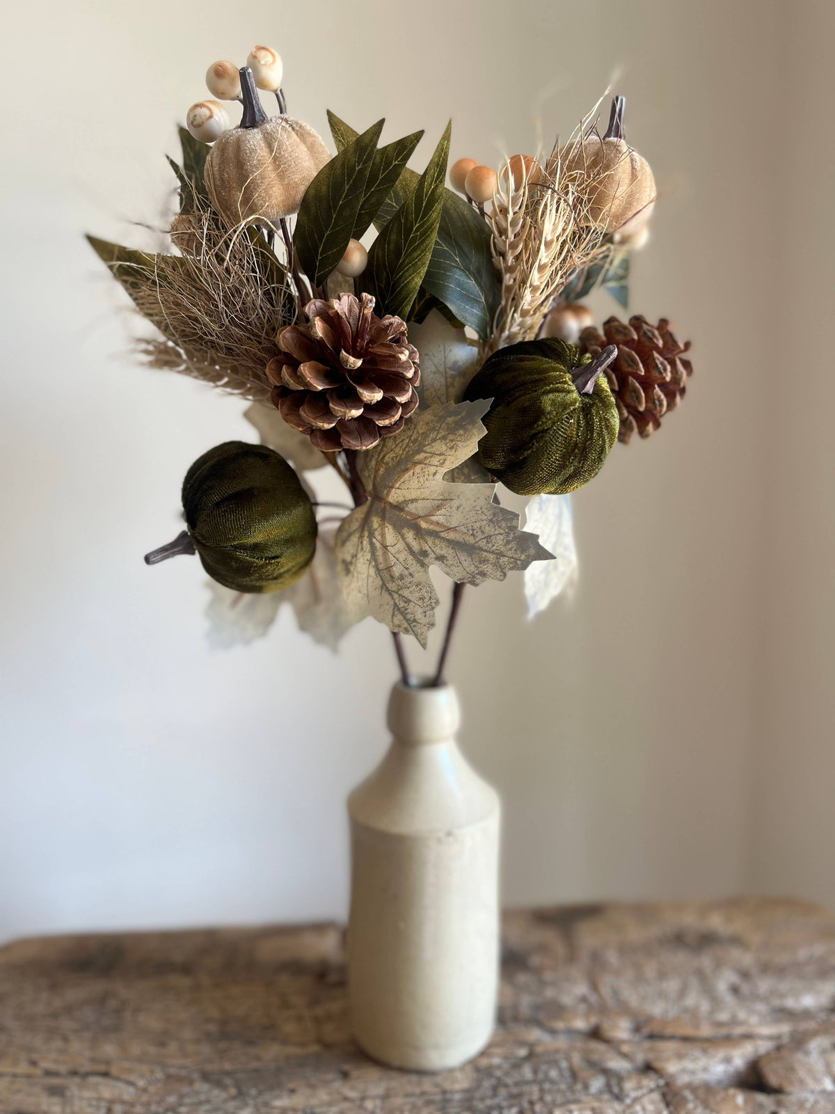 Autumn Forest Pumpkin Taupe - Moss Green Medium Stem