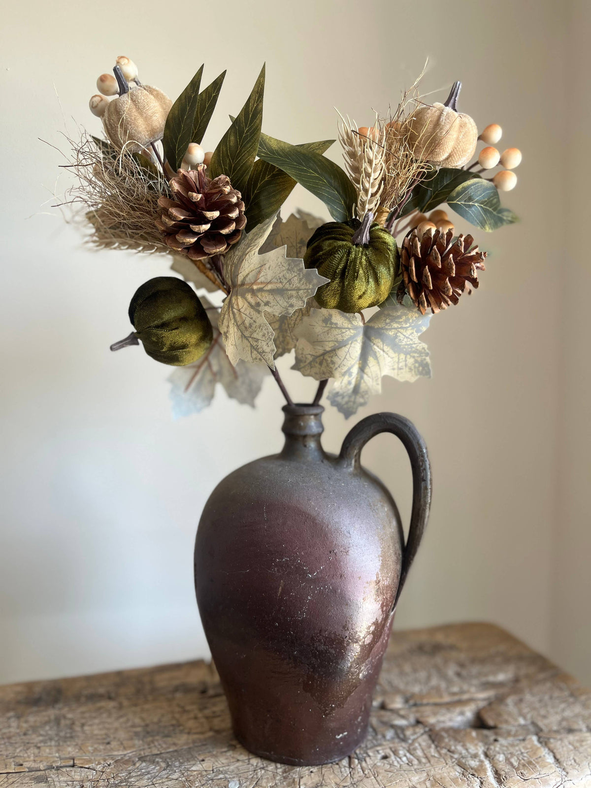 Autumn Forest Pumpkin Taupe - Moss Green Medium Stem
