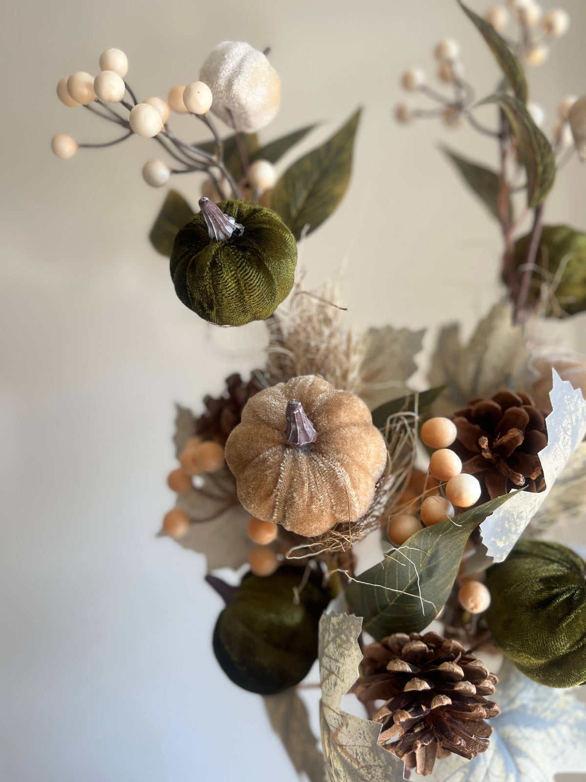 Autumn Forest Pumpkin Taupe - Moss Green Large Stem