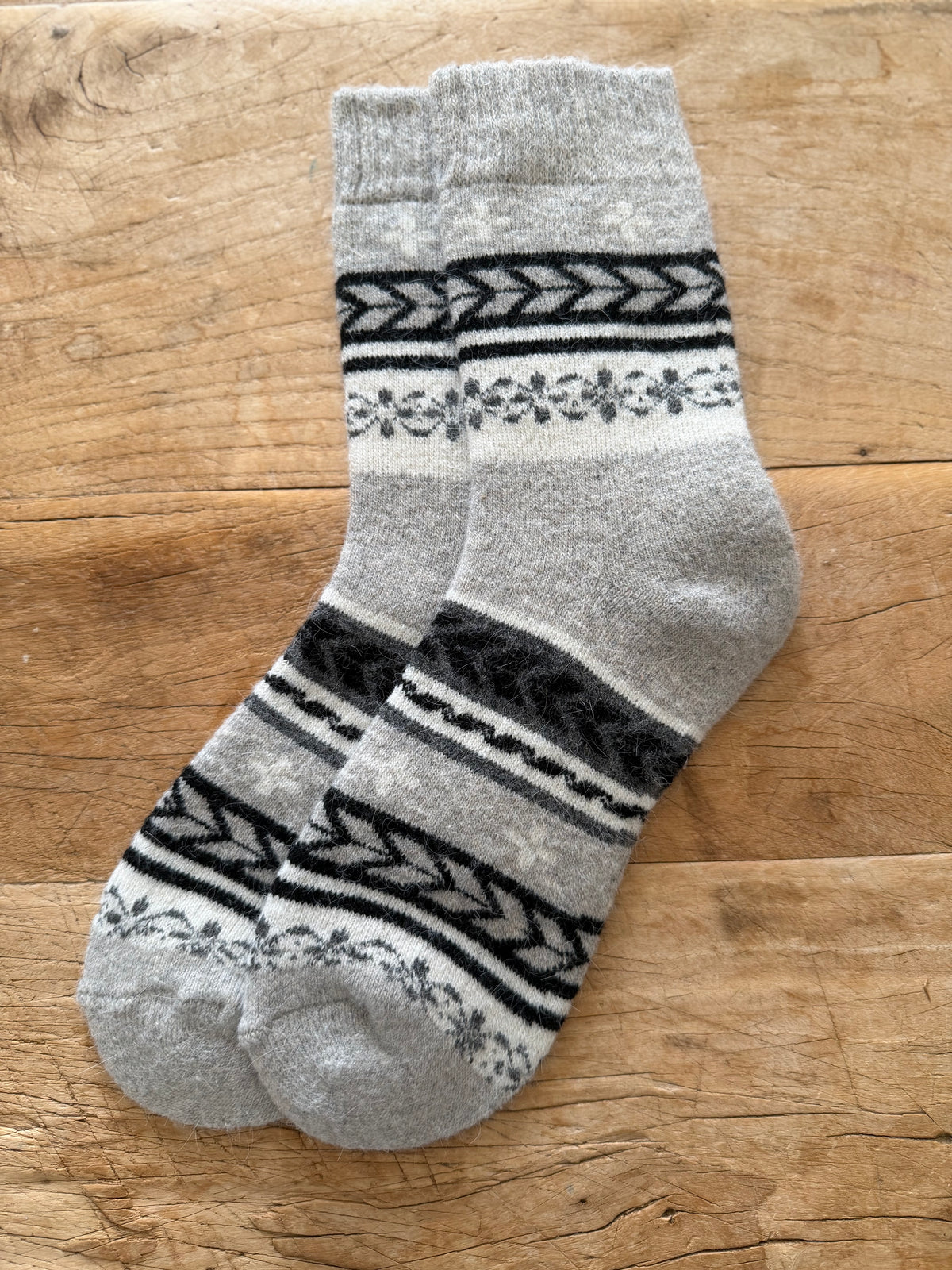 Grey Fairisle Wool Socks
