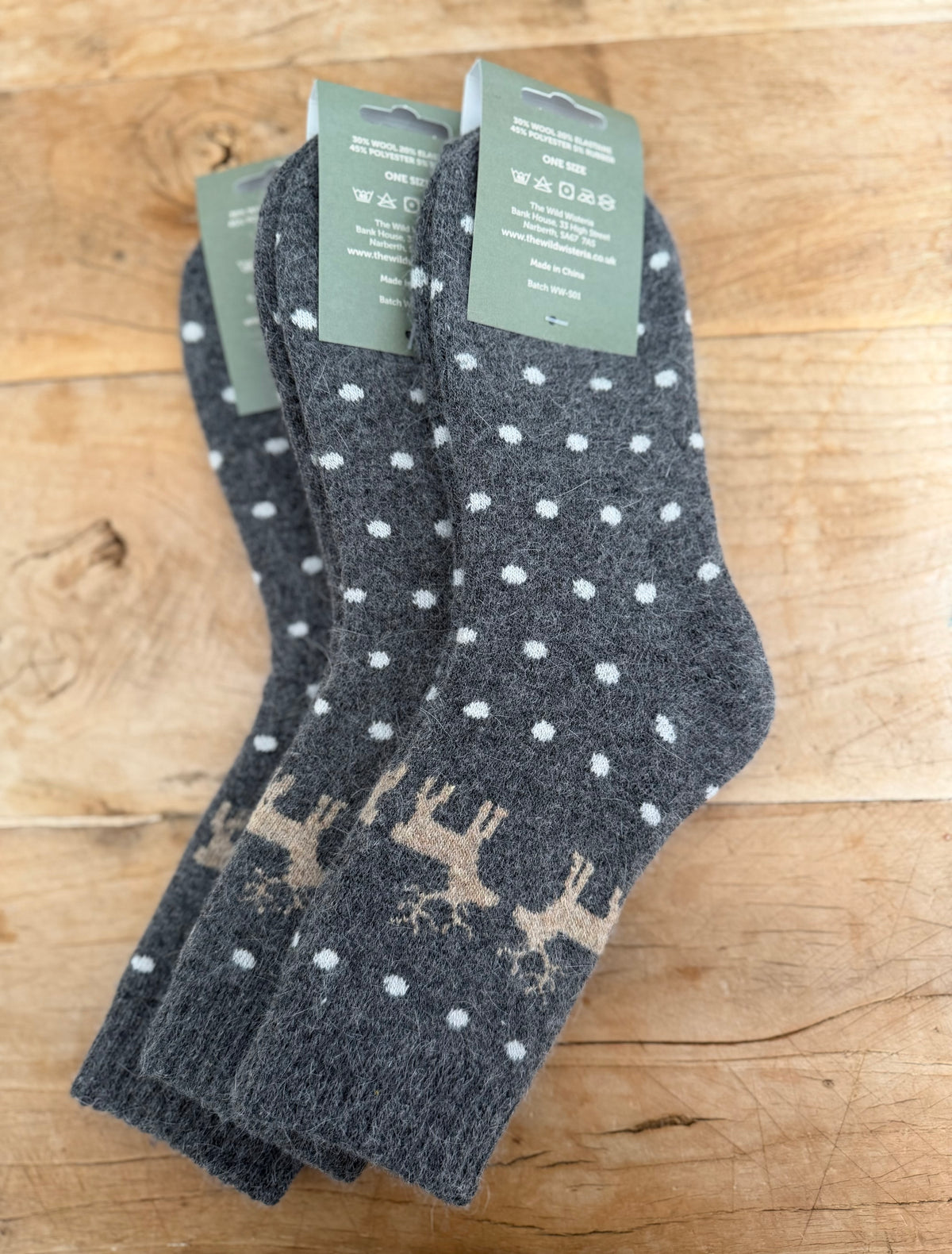 Grey Reindeer Wool Socks