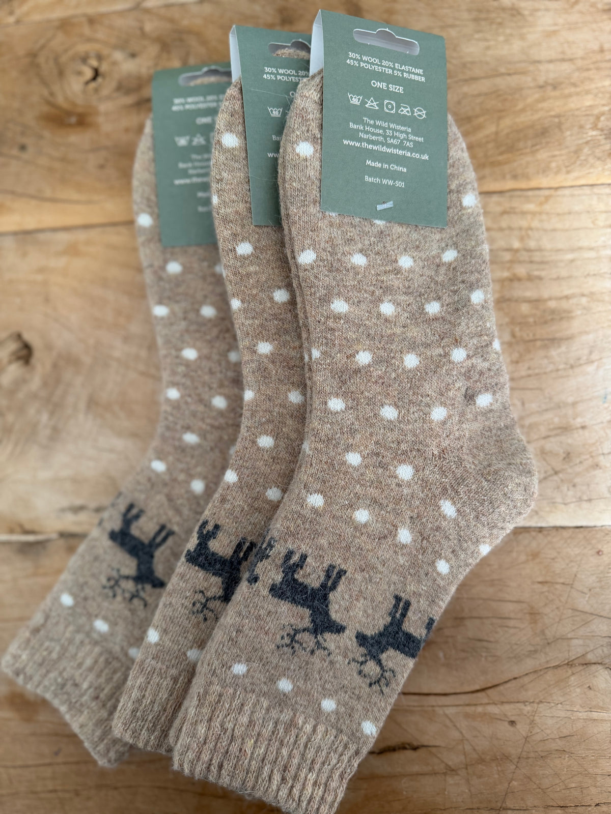 Beige Reindeer Wool Socks