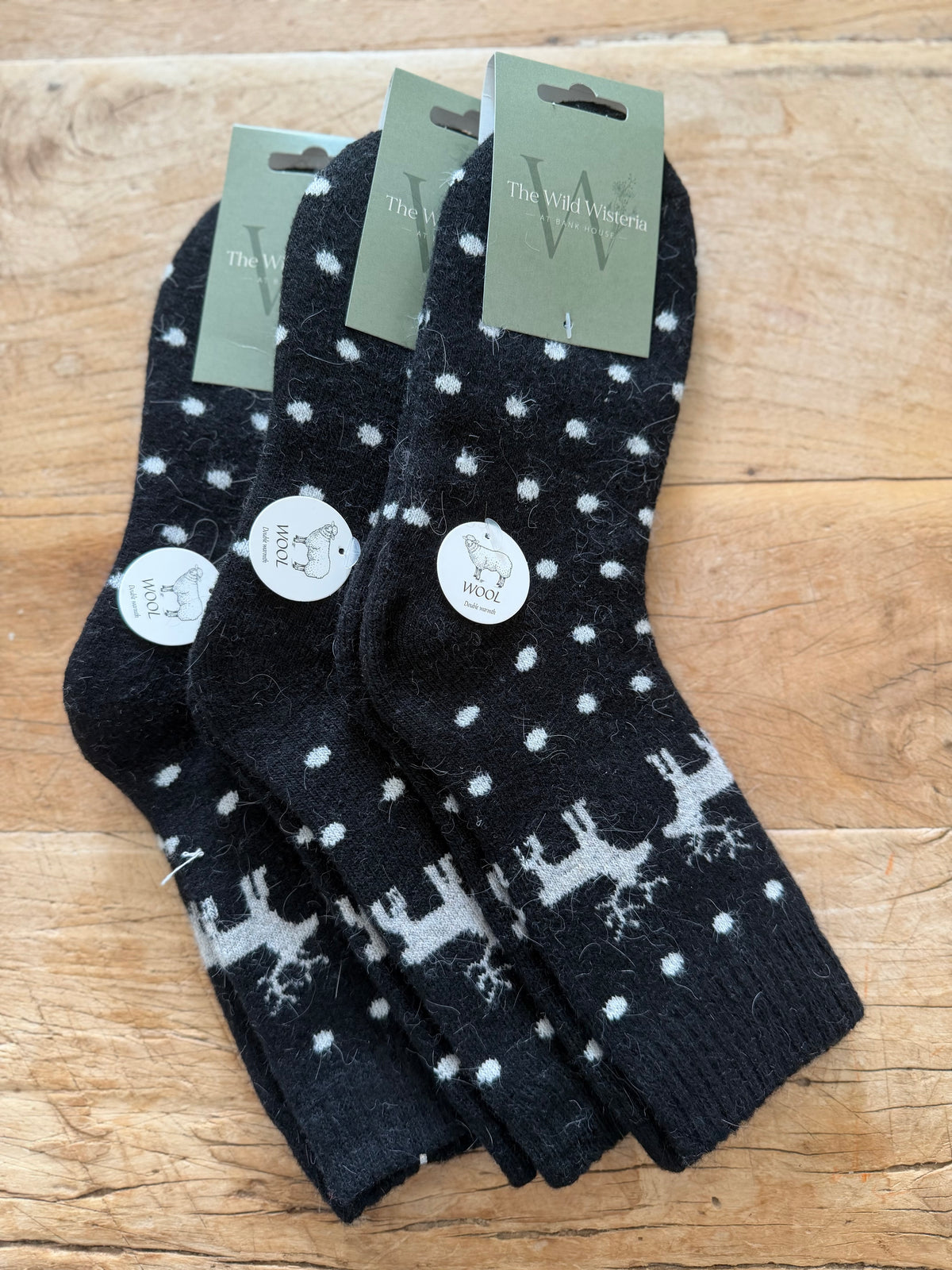Black Reindeer Wool Socks