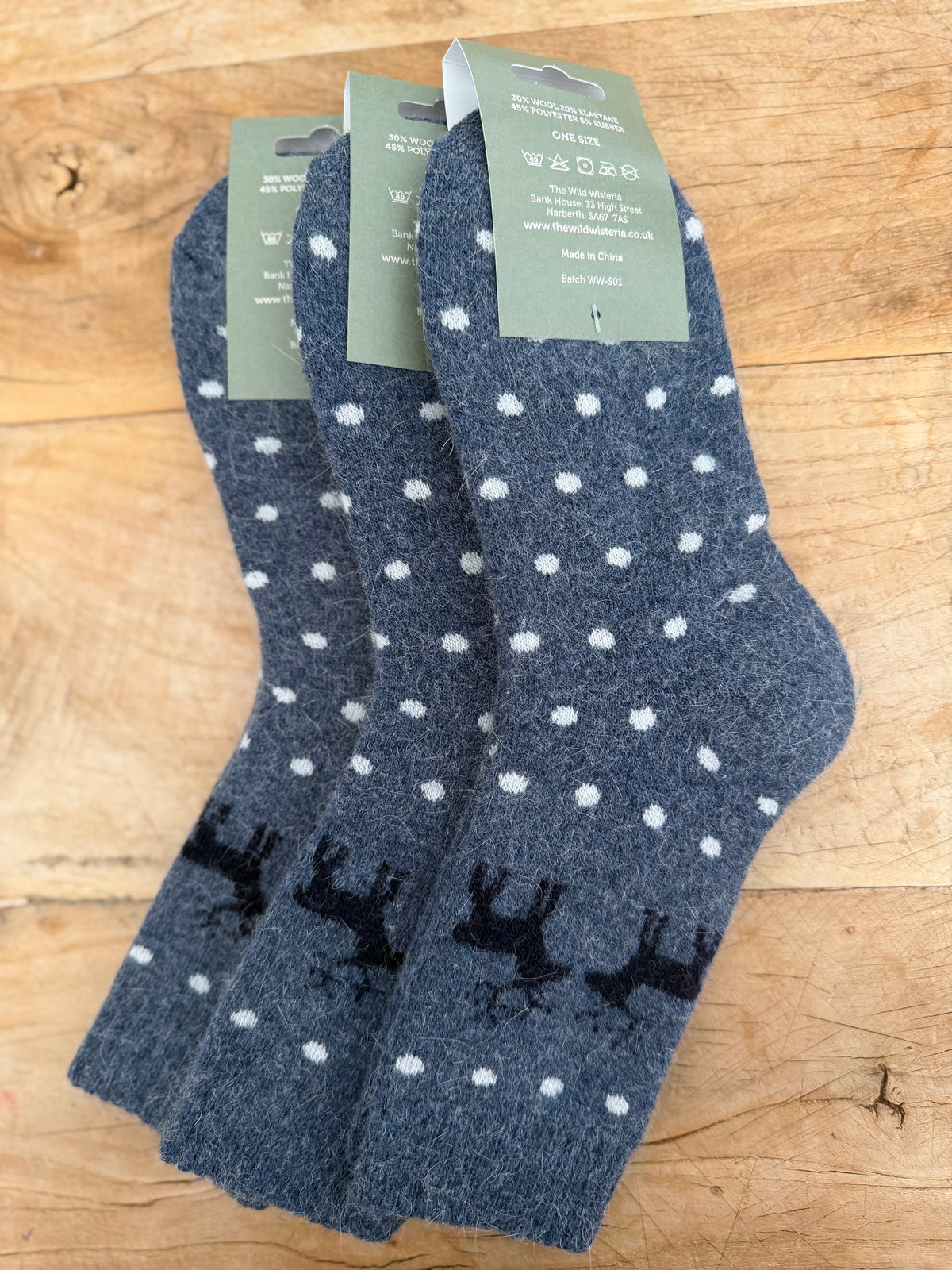 Blue Reindeer Wool Socks