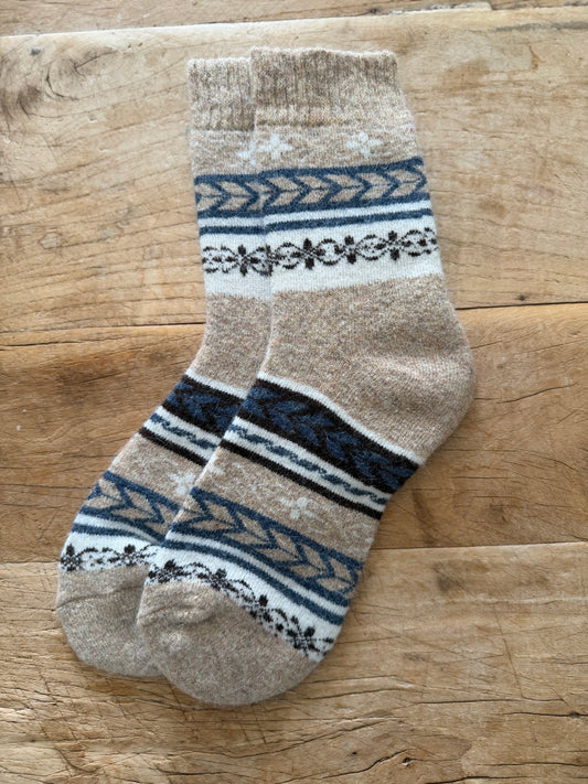 Beige Fairisle Wool Socks