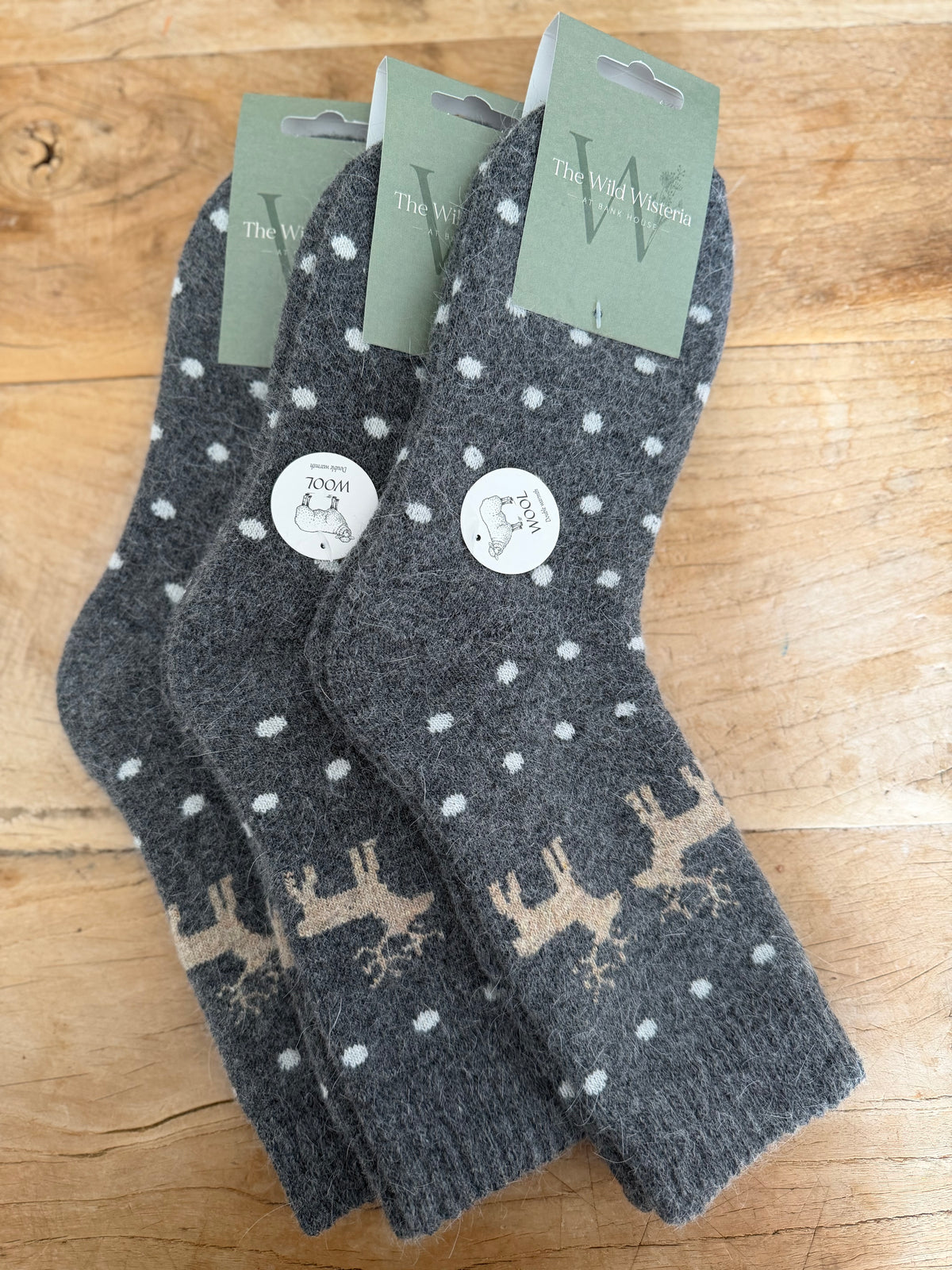 Grey Reindeer Wool Socks