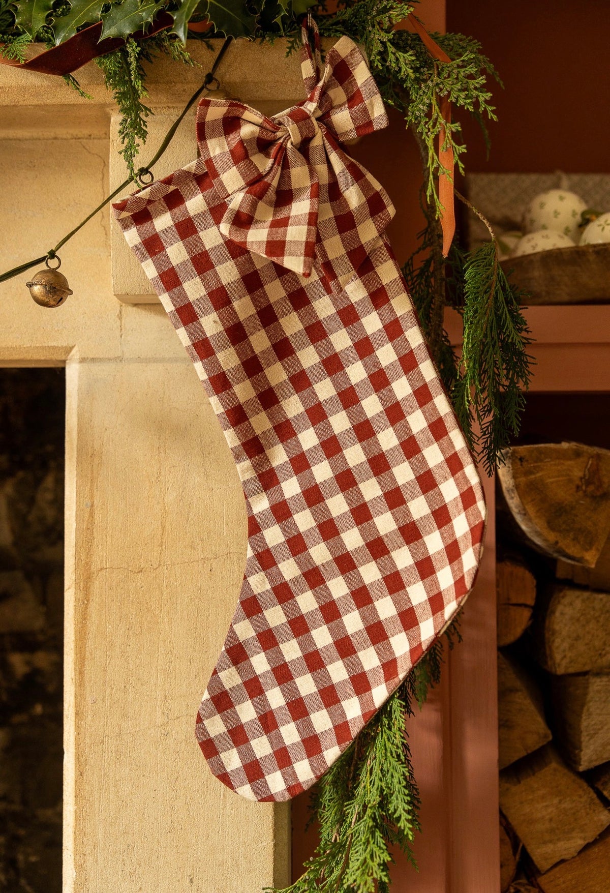 The Bow Stocking - Gingham in Winter Berry