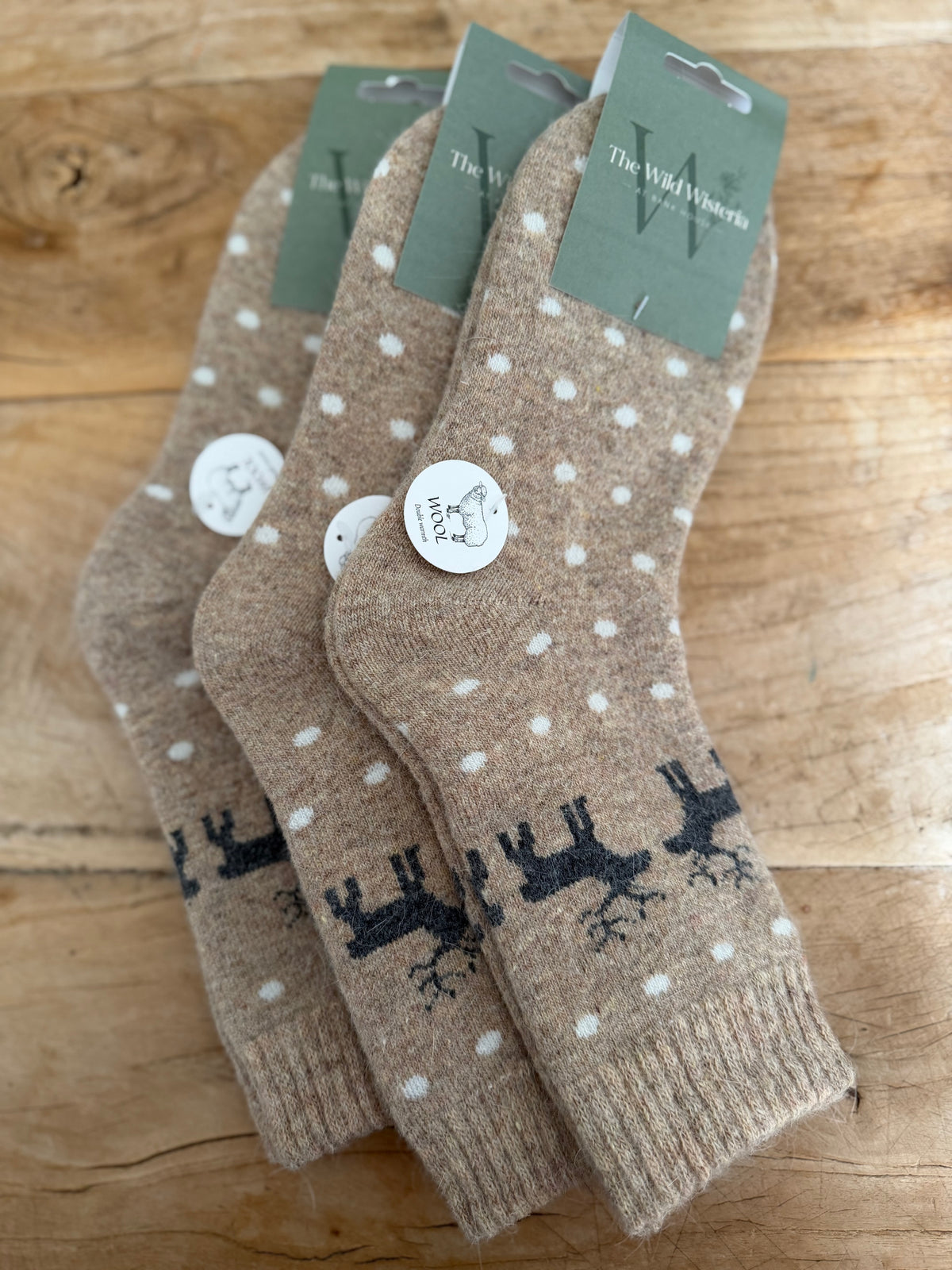 Beige Reindeer Wool Socks