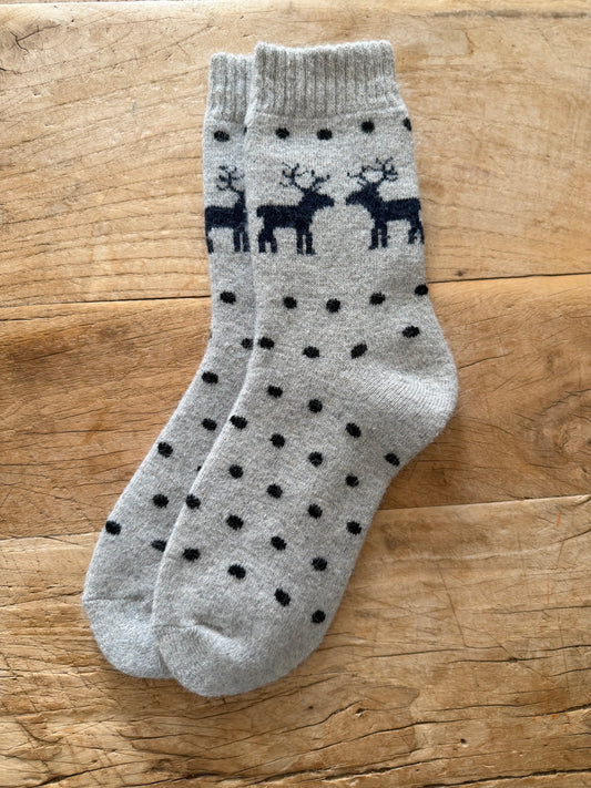 Light Grey Reindeer Wool Socks