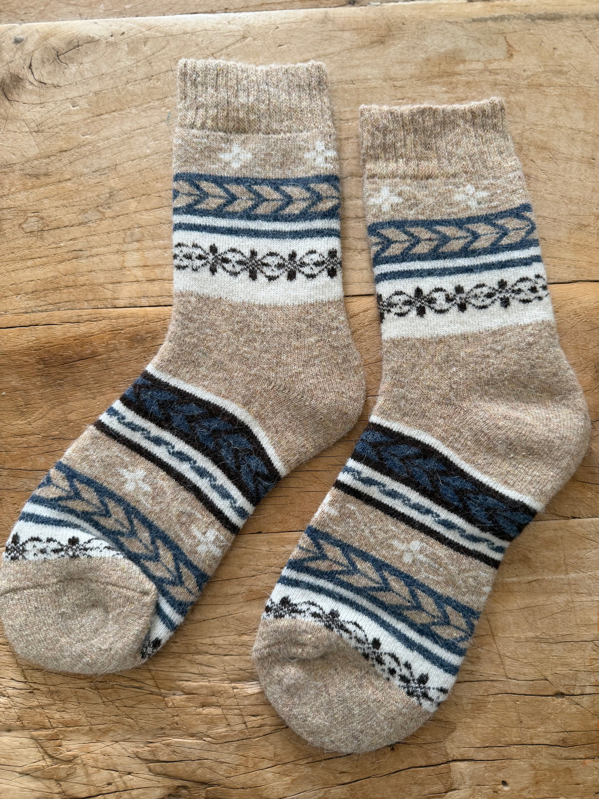 Beige Fairisle Wool Socks