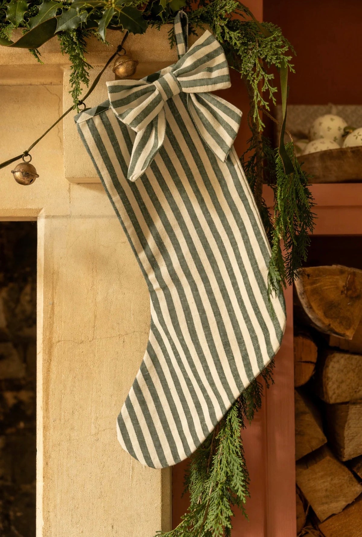 The Bow Stocking - Stripe in Pine Green
