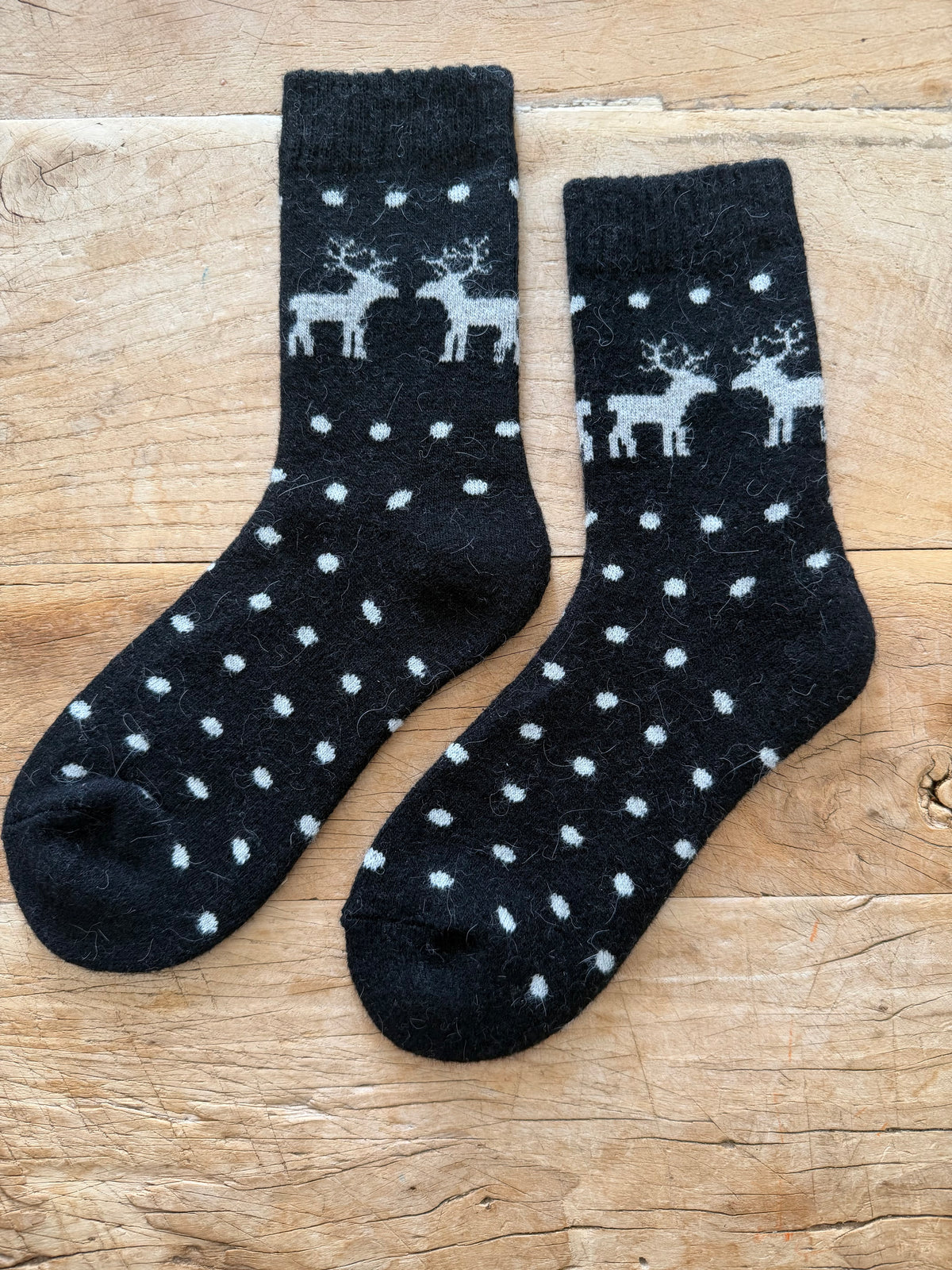 Black Reindeer Wool Socks