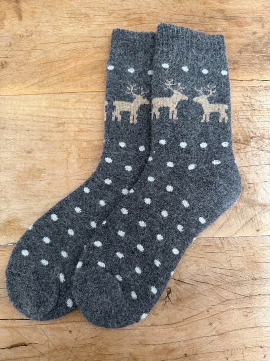 Grey Reindeer Wool Socks