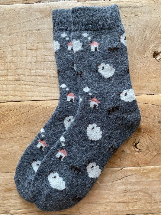 Dark Grey Sheep Wool Socks