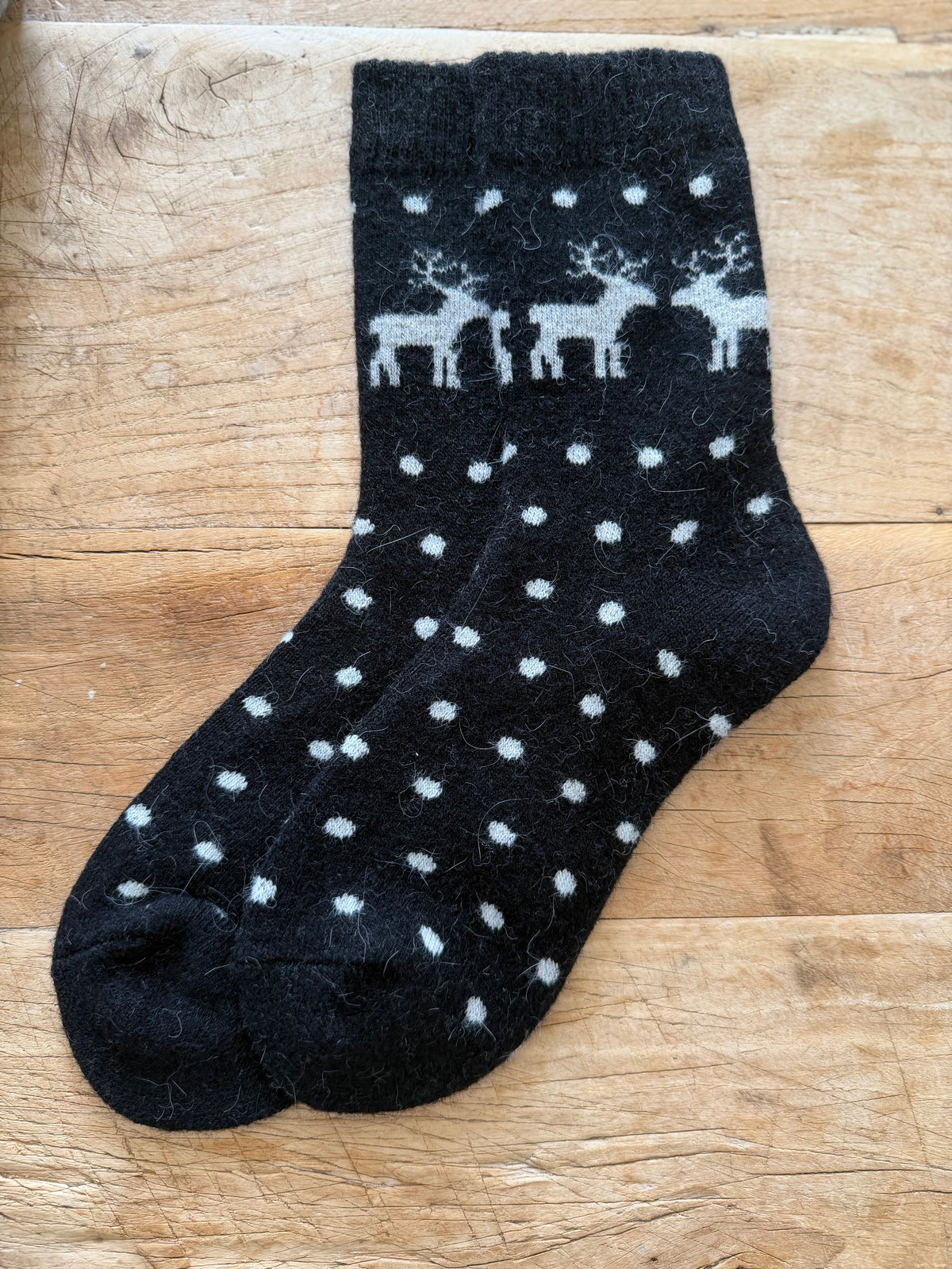 Black Reindeer Wool Socks