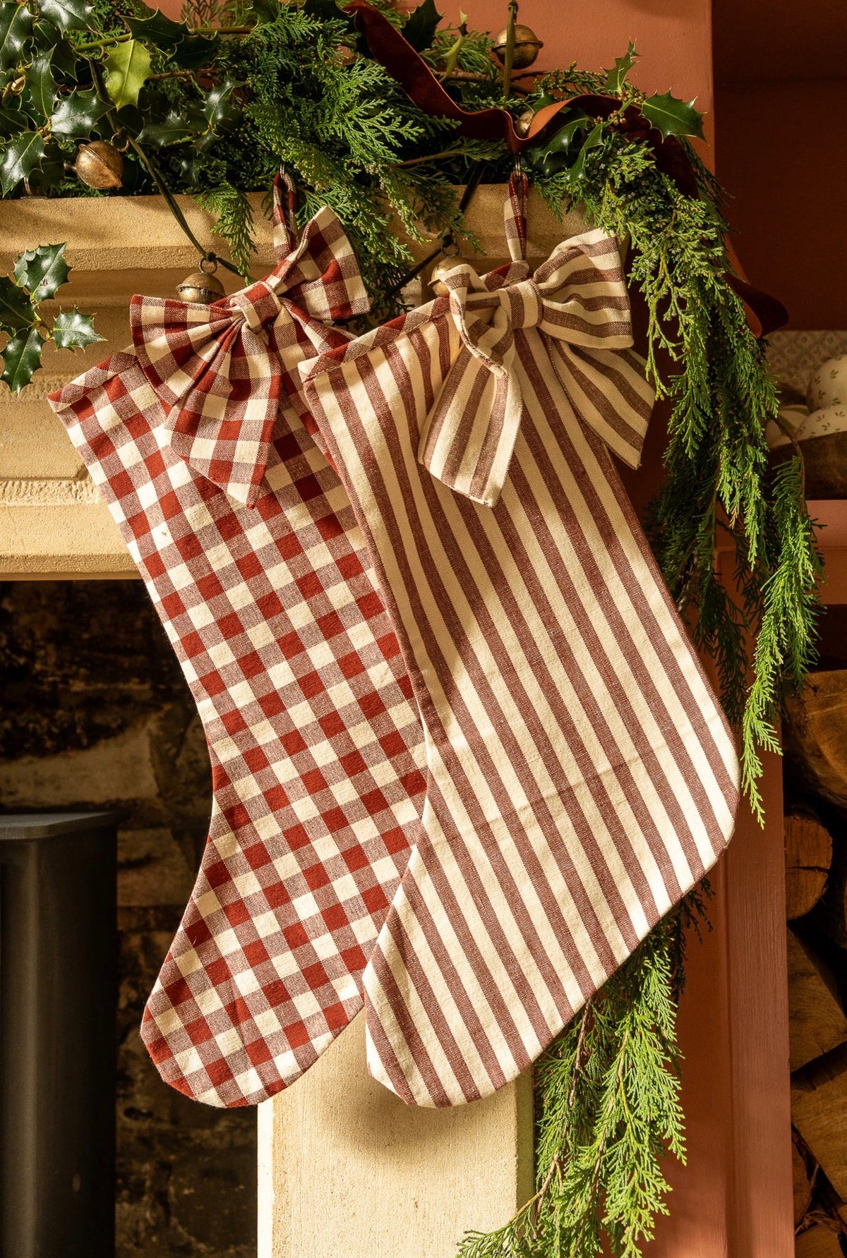 The Bow Stocking - Stripe in Winter Berry