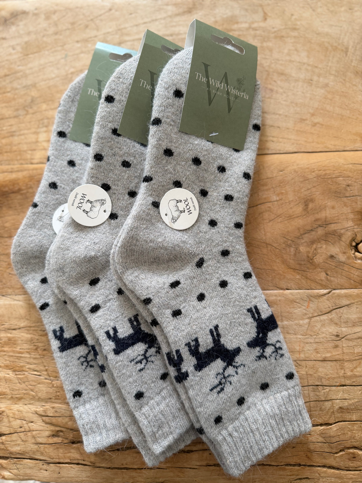 Light Grey Reindeer Wool Socks