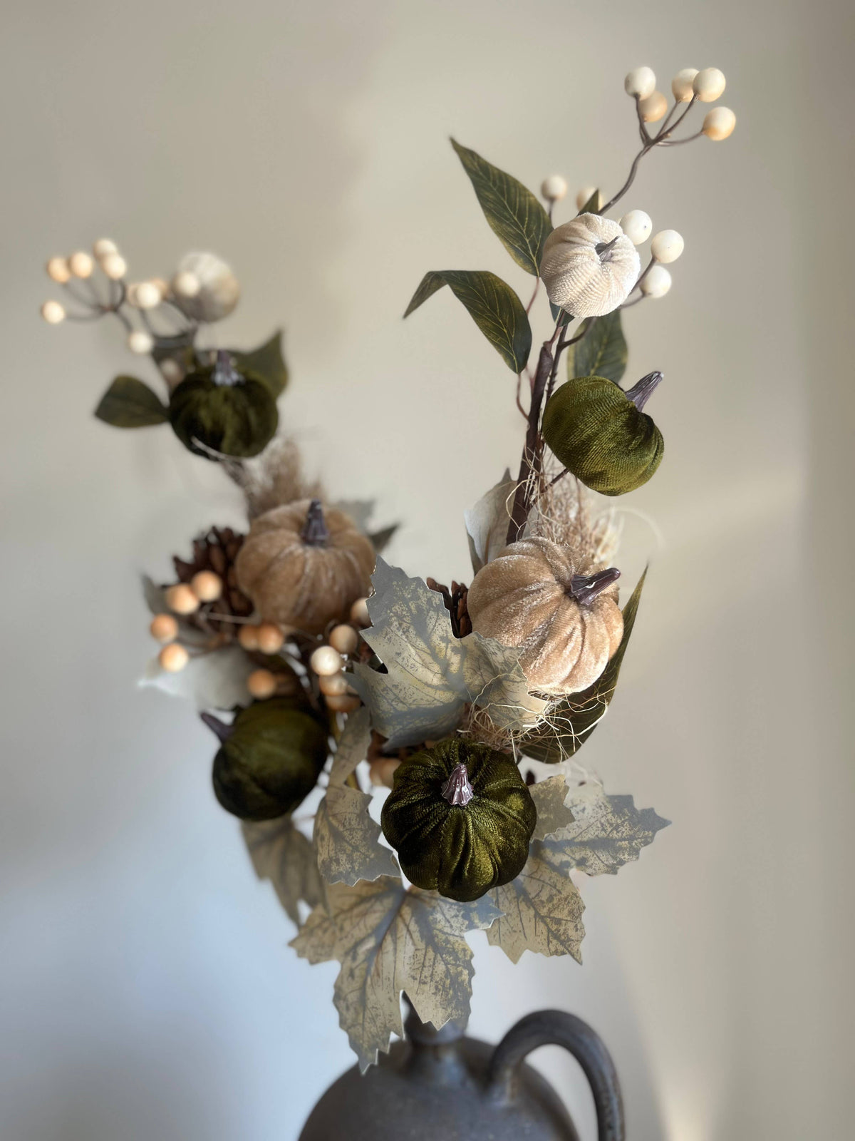 Autumn Forest Pumpkin Taupe - Moss Green Large Stem
