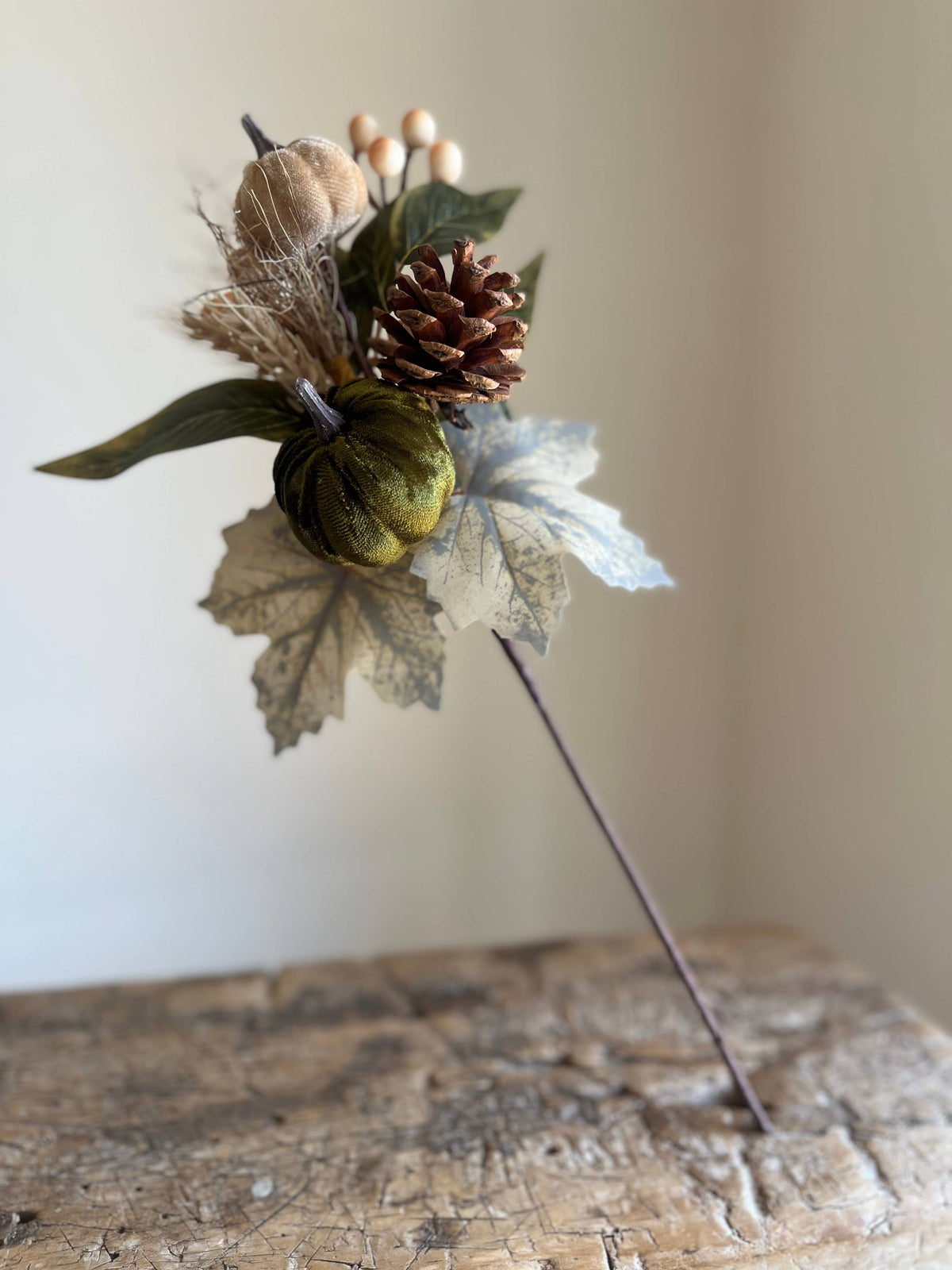 Autumn Forest Pumpkin Taupe - Moss Green Medium Stem